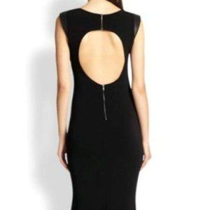 Alice and Olivia Leather-Trim Open-Back Maxi Dress Size Large Black Stretch Line